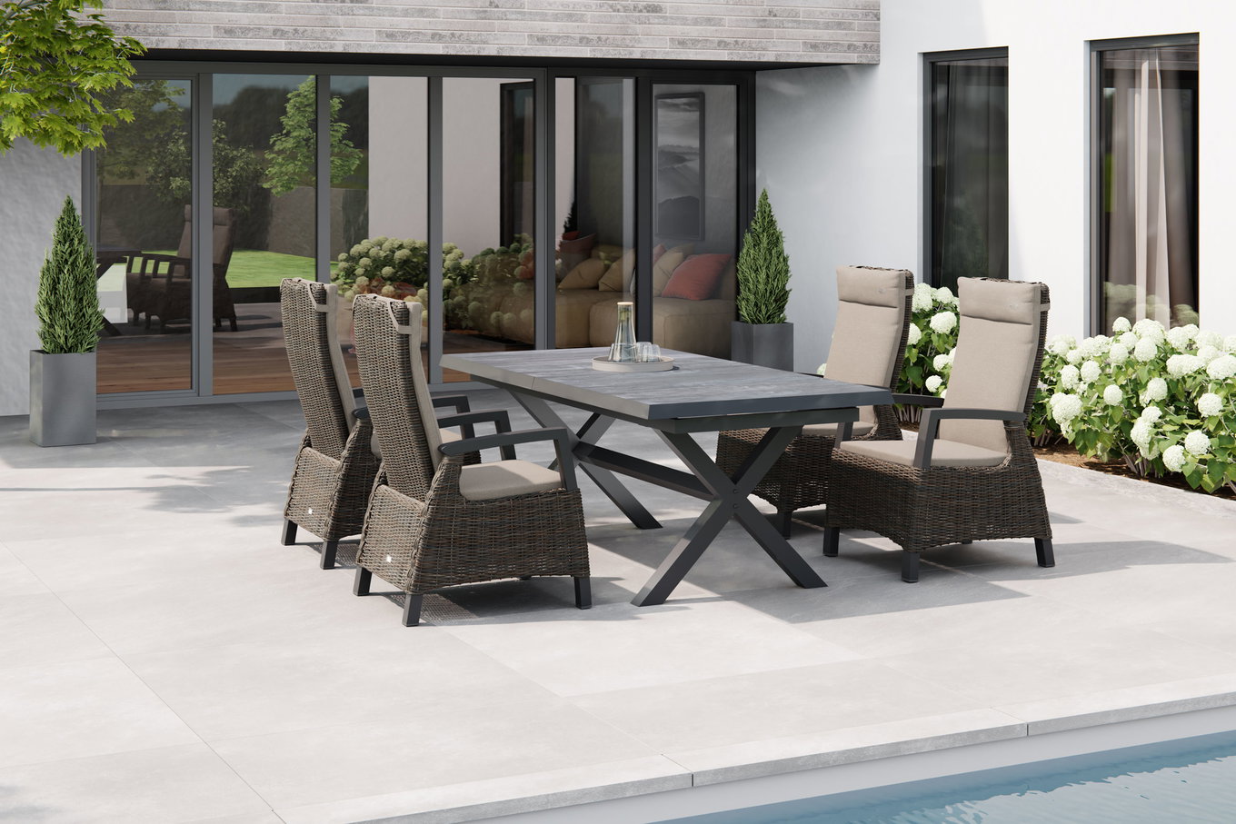 SIENA GARDEN Messina/Corido Garten-Essgruppe, anthrazit/grau, Alu/Gardino®-Geflecht/Keramik, ca. 200-260 x 100 cm, inkl. 4 Diningsessel 23803__1