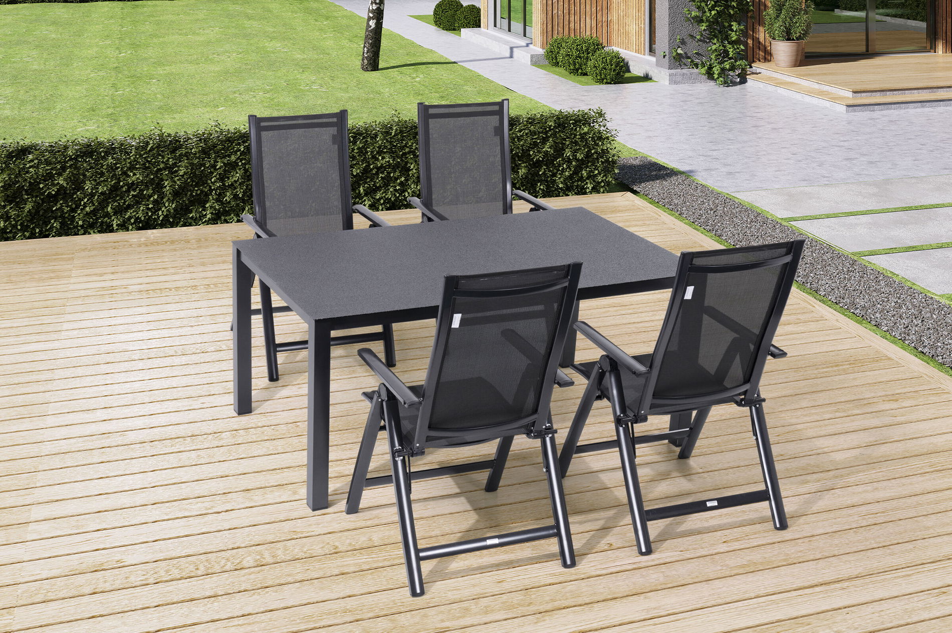 OUTFLEXX Garten-Essgruppe, anthrazit, Alu/Spraystone/Textilen, 160x95 cm, 4 Klappstühle 28175__1