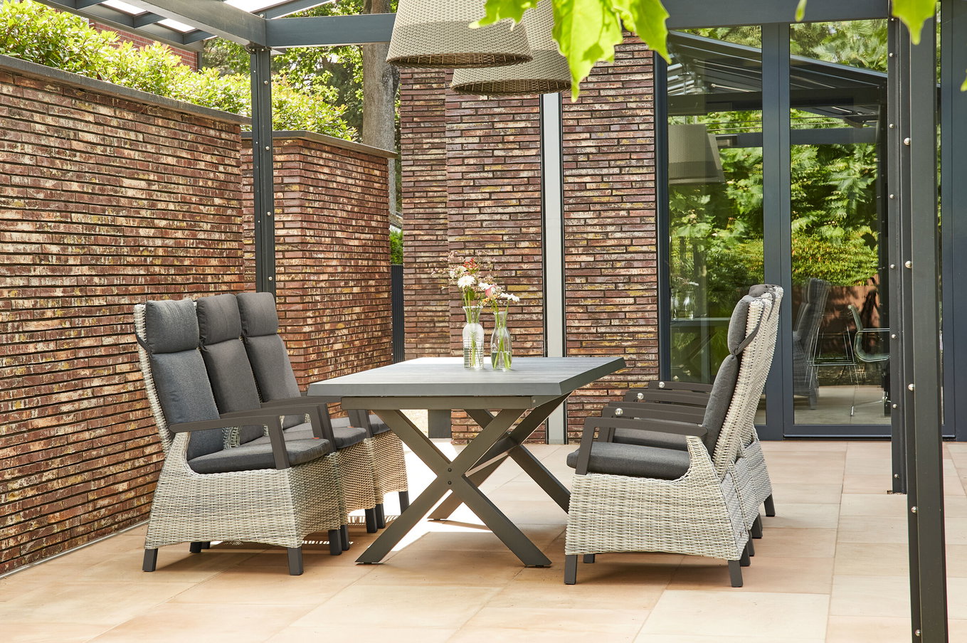 SIENA GARDEN Messina/Corido Garten-Essgruppe, anthrazit, Alu/Geflecht/Keramik, 200-260 x 100 cm, inkl. 6 Diningsessel 23807__1
