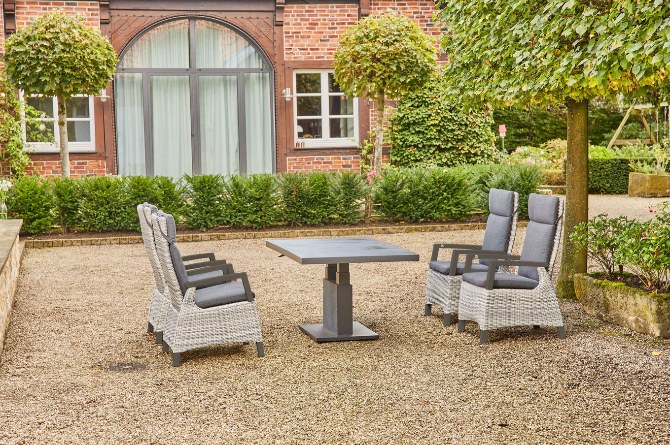SIENA GARDEN Corido/Bellani Garten-Essgruppe, grau/anthrazit, Alu/Geflecht/Keramik, 160 x 90 x 50-72cm, inkl. 4 Diningsessel 23762__1