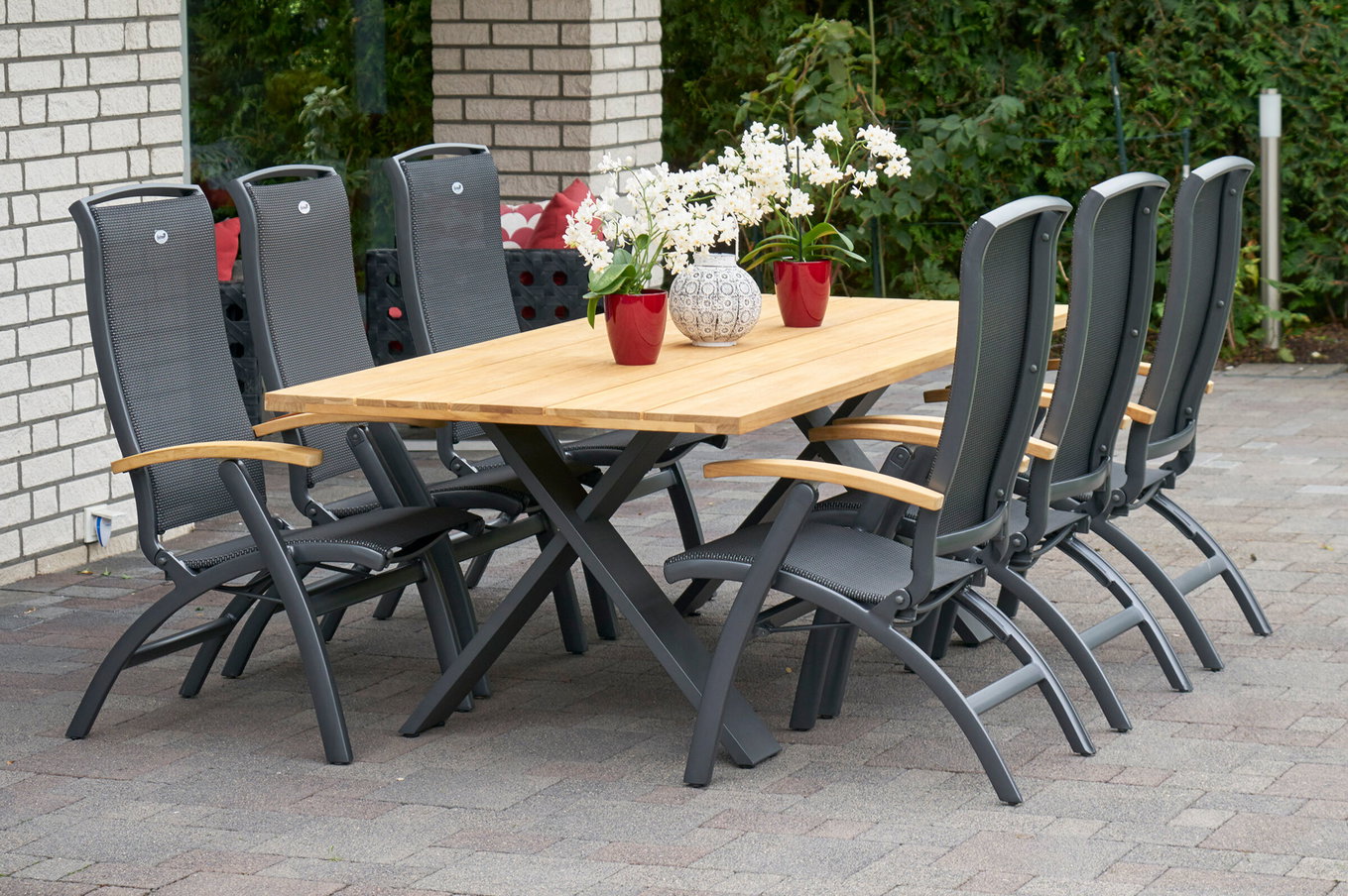 HARTMAN Xanadu / Da Vinci Garten-Essgruppe, xerix/anthrazit, Alu/Teakholz, 220 x 100 cm, 6 Klappstühle 21145__1