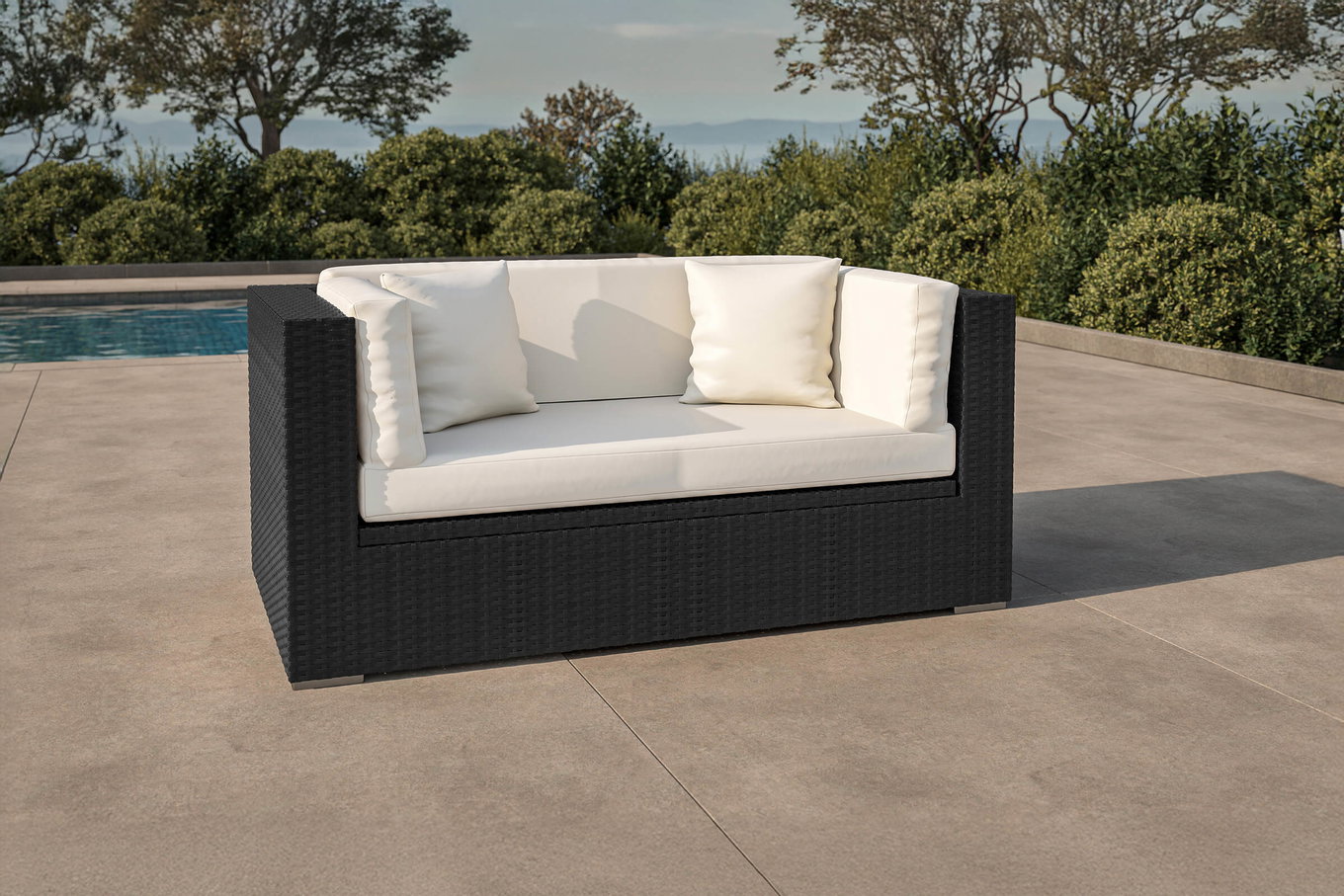OUTFLEXX 2-Sitzer Sofa, creme/weiß, schwarz, Polyrattan 152x85x70cm, inkl. Polster und wasserfeste Kissenbox 2392_2_BOX__1