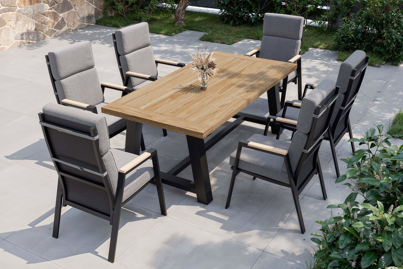 OUTFLEXX Evora Garten-Essgruppe, anthrazit/natur, Aluminium/Teak/Polyester, 200 x 100 cm, FSC®-zertifiziertes Produkt 80945__1