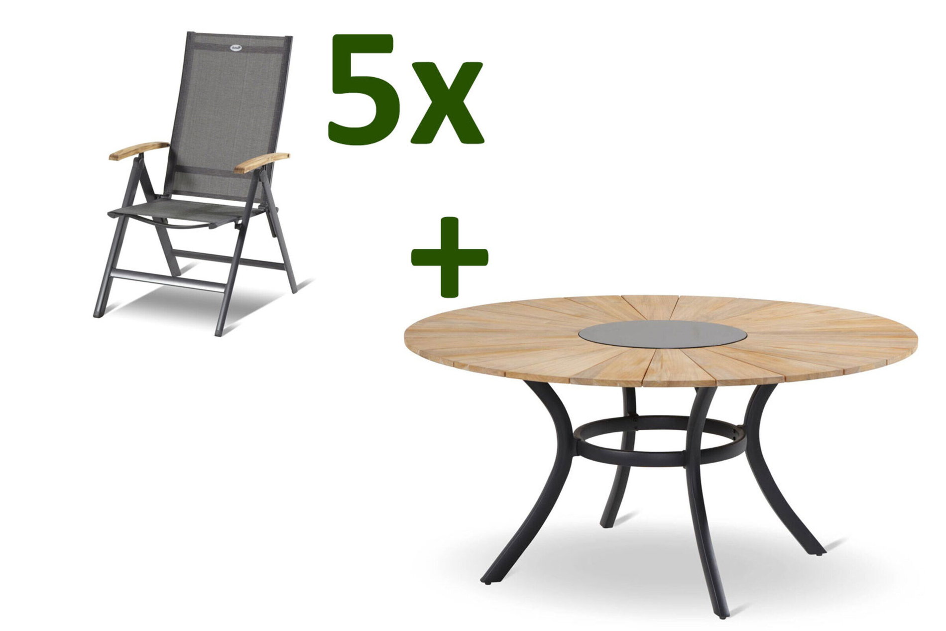 HARTMAN Aruba/Provence Garten-Essgruppe, xerix/natur, Alu/Textilene/Teak, Ø150 cm, 5 Klappstühle, Eisbox 24197__1