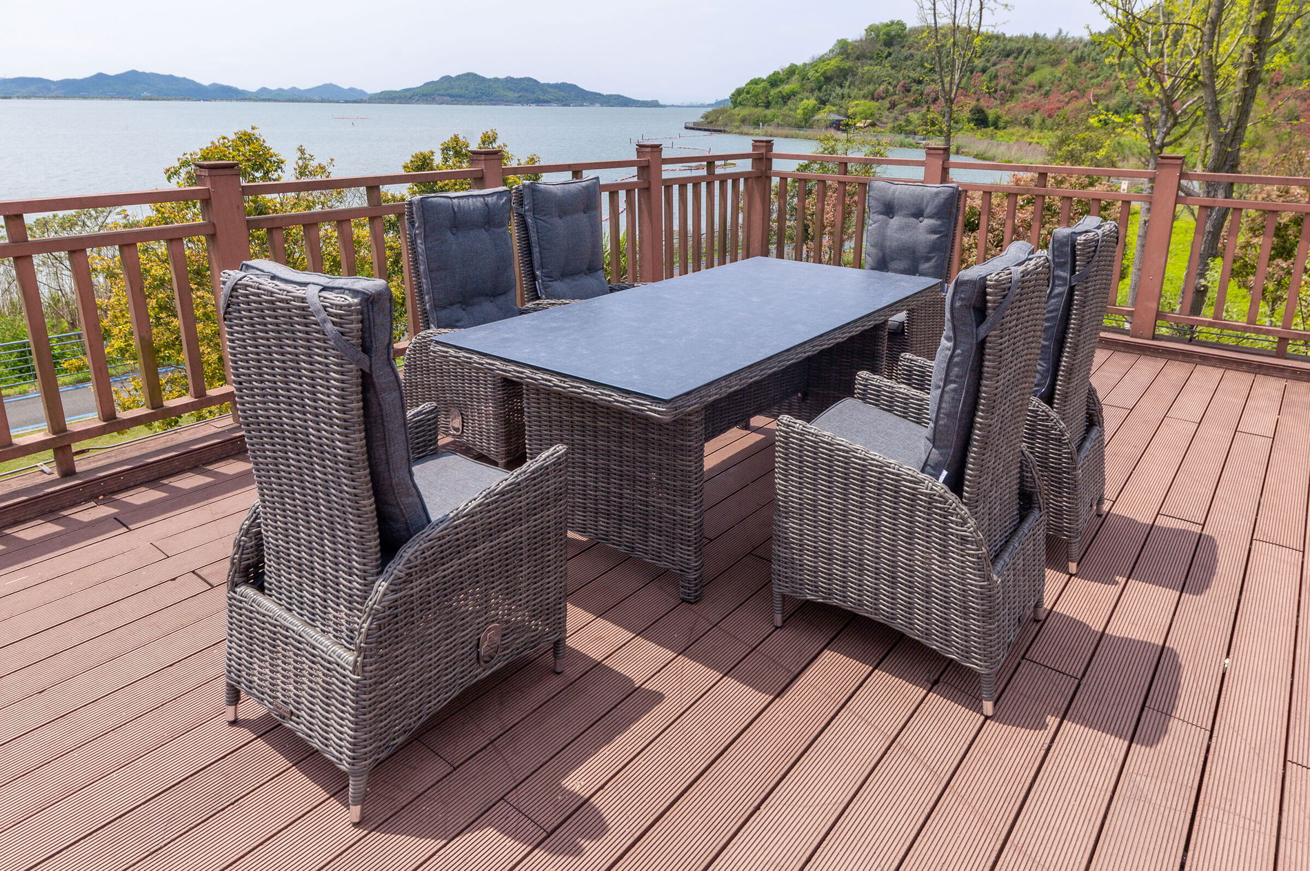 OUTFLEXX Garten-Essgruppe, grau, Polyrattan, Tisch 200 x 95 cm, 6 Sessel, verstellbar 18922__1