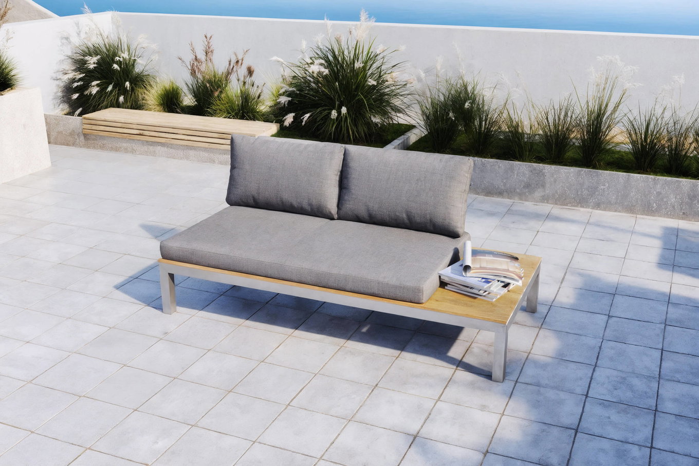 OUTFLEXX 2-Sitzer Sofa, silber/grau, Edelstahl/Teakholz/Textil, 168 x 79 x 64 cm, FSC®-zertifiziertes Produkt 18294__1