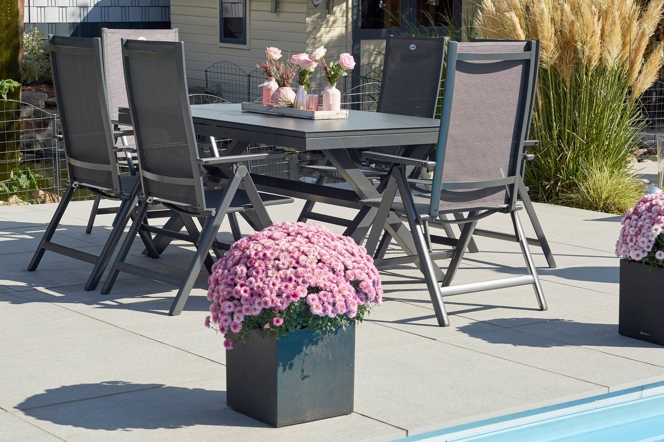 HARTMAN Xanadu / Aruba Garten-Essgruppe, xerix, Alu/Textilene/Glaskeramik, 6 Klappstühle, 160/220x100cm 23275__1