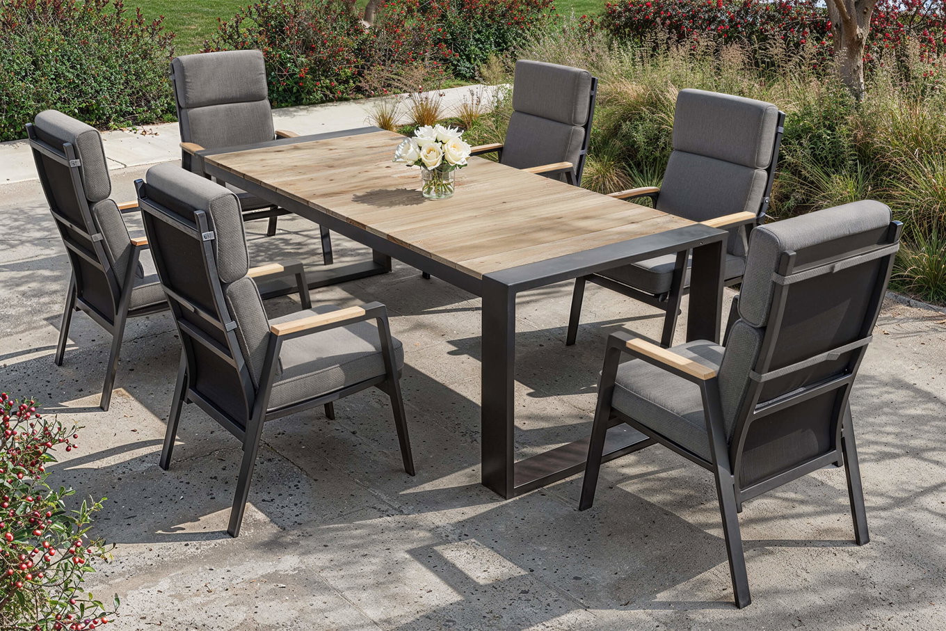 OUTFLEXX Evora Garten-Essgruppe, anthrazit/natur, Alu/Teak/Polyester, 240 x 100 cm, FSC®-zertifiziertes Produkt 80946__1