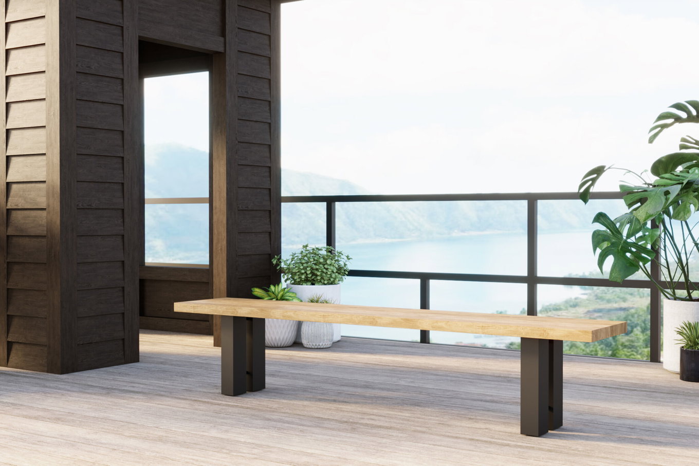 OUTFLEXX New Bob Bank, anthrazit/natur, Alu/recycled Teak, 220 x 40 x 46 cm, rustikal gebürstet 30863__1