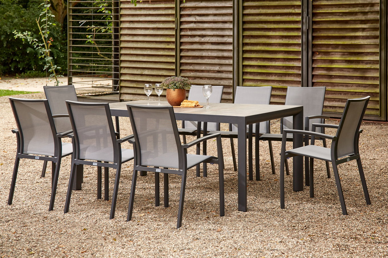 SIENA GARDEN Velia / Silva Garten-Essgruppe, anthrazit/washed grey, Alu/Ranotex/Keramik, 8 Sessel, Tisch 220 x 100 cm 21493__1