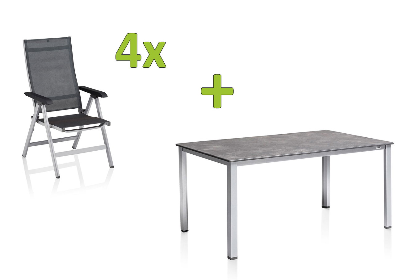 KETTLER BasicPlus Premium Garten-Essgruppe, silber, Alu, Tisch 180/280 cm, 4 Klappstühle 31560__1