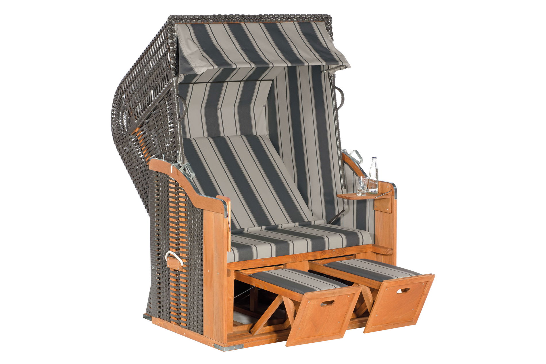 SUNNY SMART RUSTIKAL 250 BASIC Strandkorb, anthrazit/natur, Kunststoffgeflecht & Fichtenholz, 125 x 160 cm