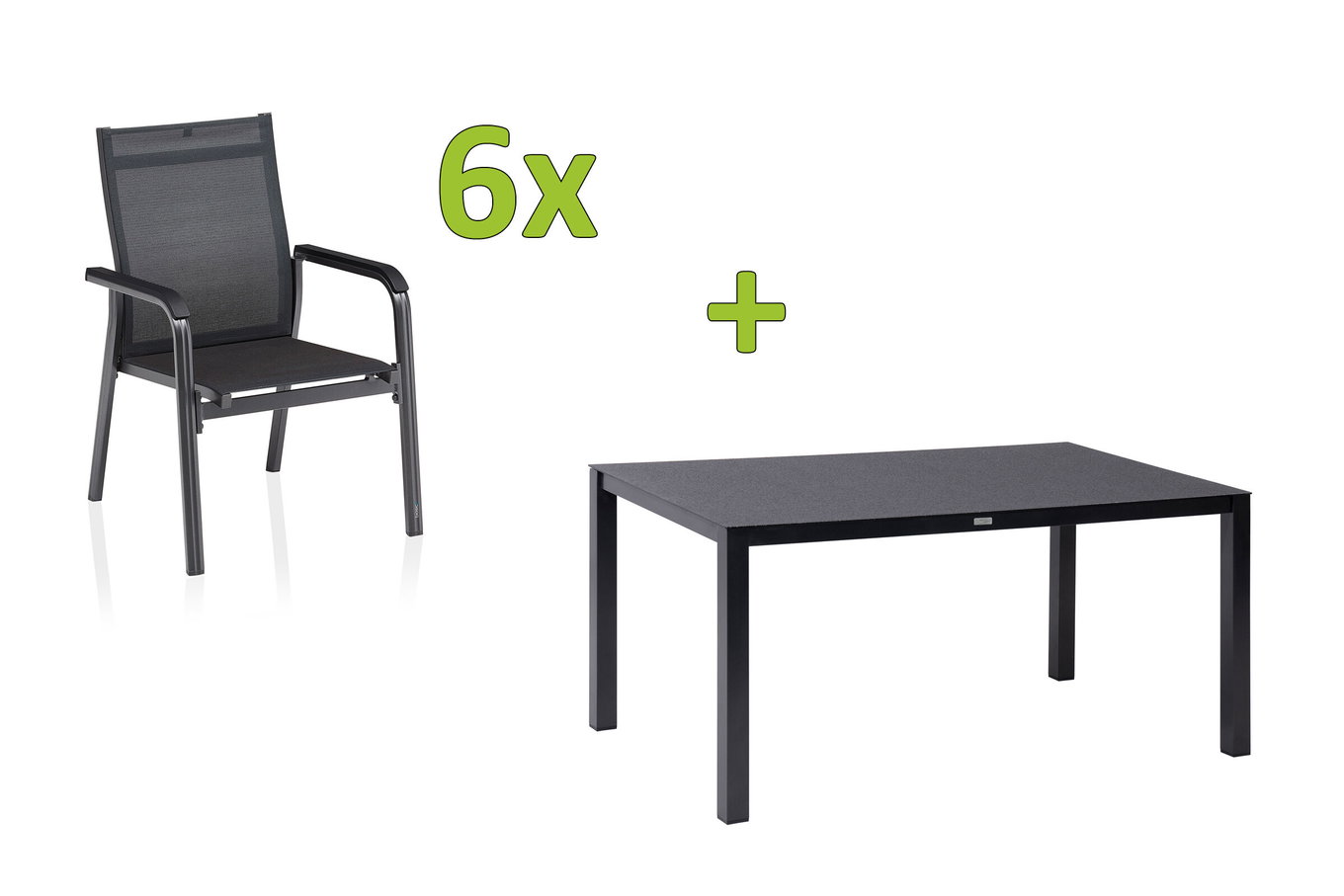 KETTLER BasicPlus Premium Garten-Essgruppe, anthrazit, Alu/Spraystone, Tisch 160x95 cm, 6 Stapelsessel 31578__1
