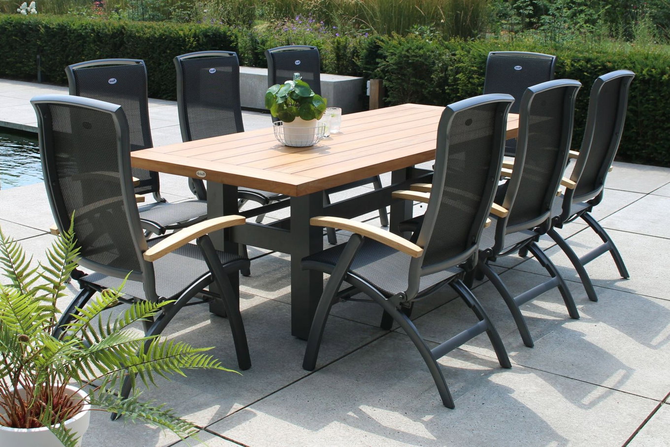 HARTMAN Sondermodell Yasmani/Da Vinci Garten-Essgruppe, xerix, Alu/Teakholz, 240x100cm, 8 Klappstühle 19032__1