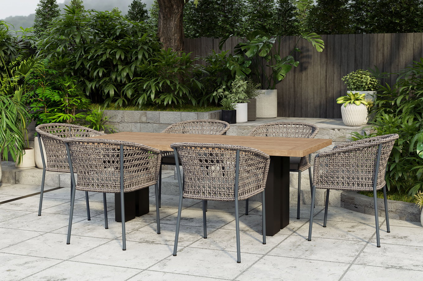 OUTFLEXX Bob/Zui Garten-Essgruppe, anthrazit/hellgrau, Alu/recycled Teak/Rope, 220 x 100 cm, 6 x Sessel, inkl. Polster 24340__1