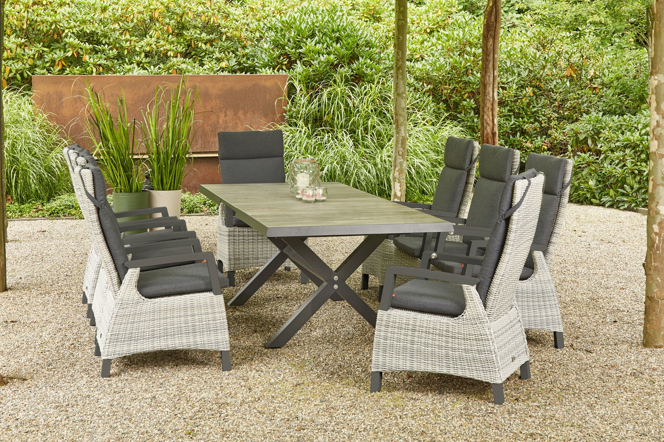 SIENA GARDEN Sincro/Corido Garten-Essgruppe, anthrazit/grau, Alu/Geflecht/Keramik, 200/260 x 100 cm, inkl. 8 Diningsessel 23851__1