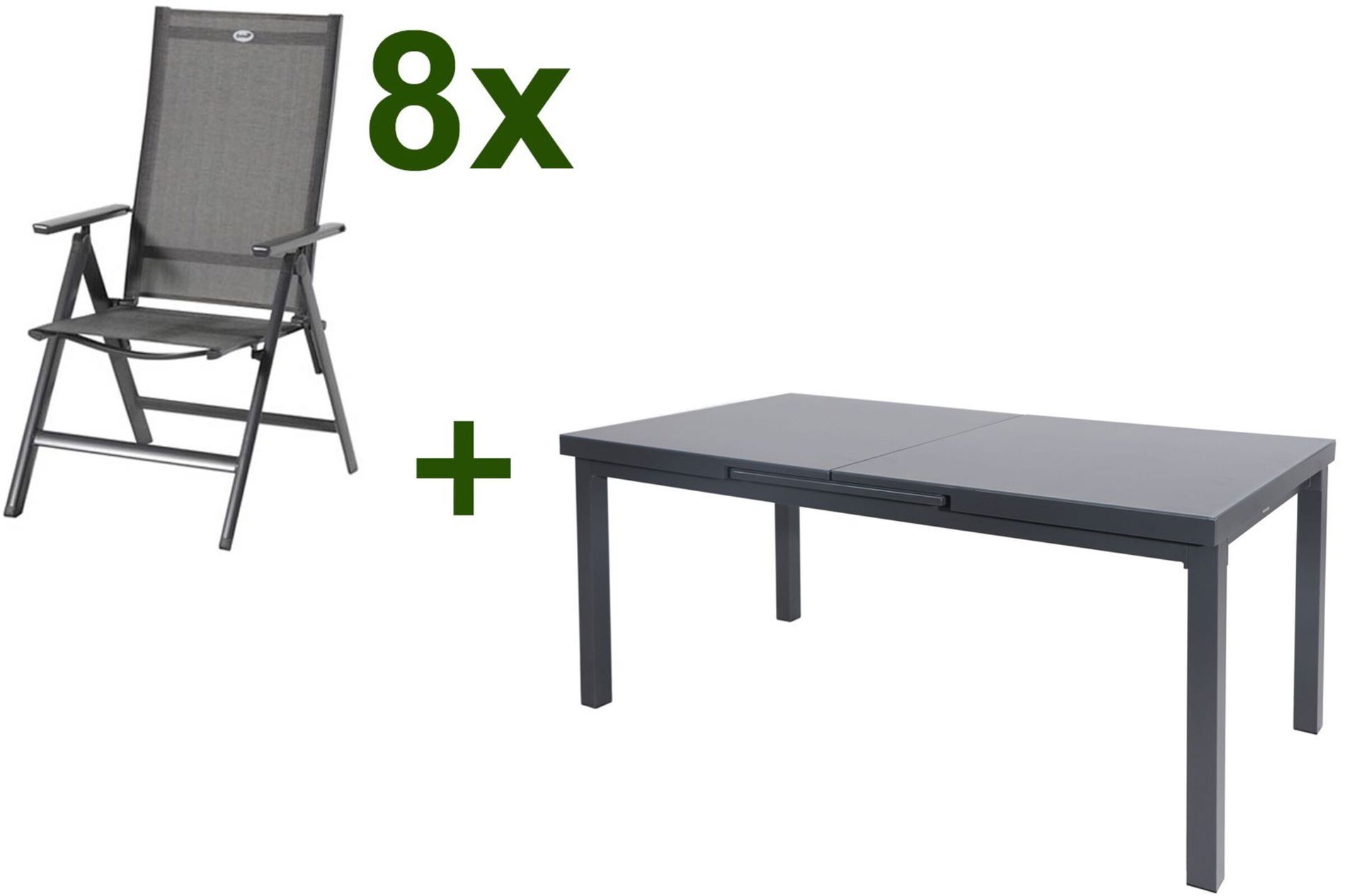 HARTMAN Aruba Garten-Essgruppe, xerix, Alu/Textilene, Tisch 180/240x100cm, 8 Klappstühle 19344__1