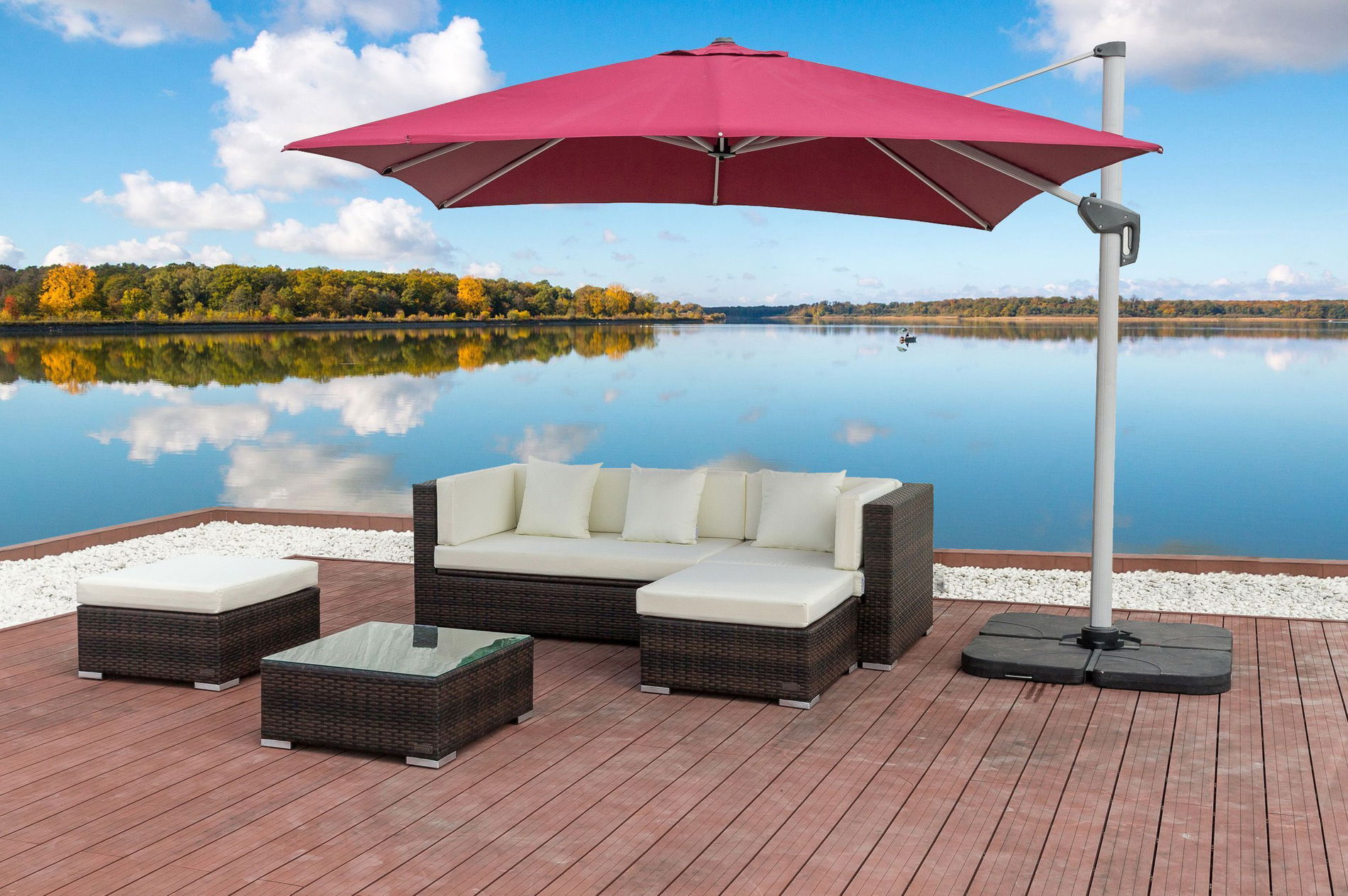 OUTFLEXX Gartenlounge, braun marmoriert, 5 Pers, Polyrattan, wasserfeste Kissenbox, inkl. Beistelltisch 16068_BOX_B__1