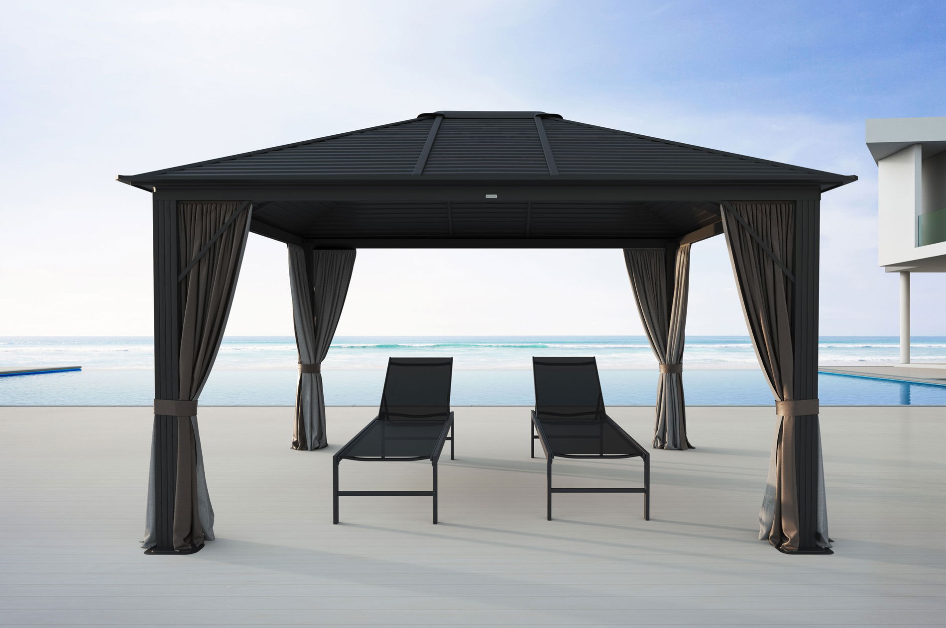 OUTFLEXX Hardtop Pavillon, anthrazit, Aluminium, 300x365cm, inkl. Seitenteile und Insektennetz