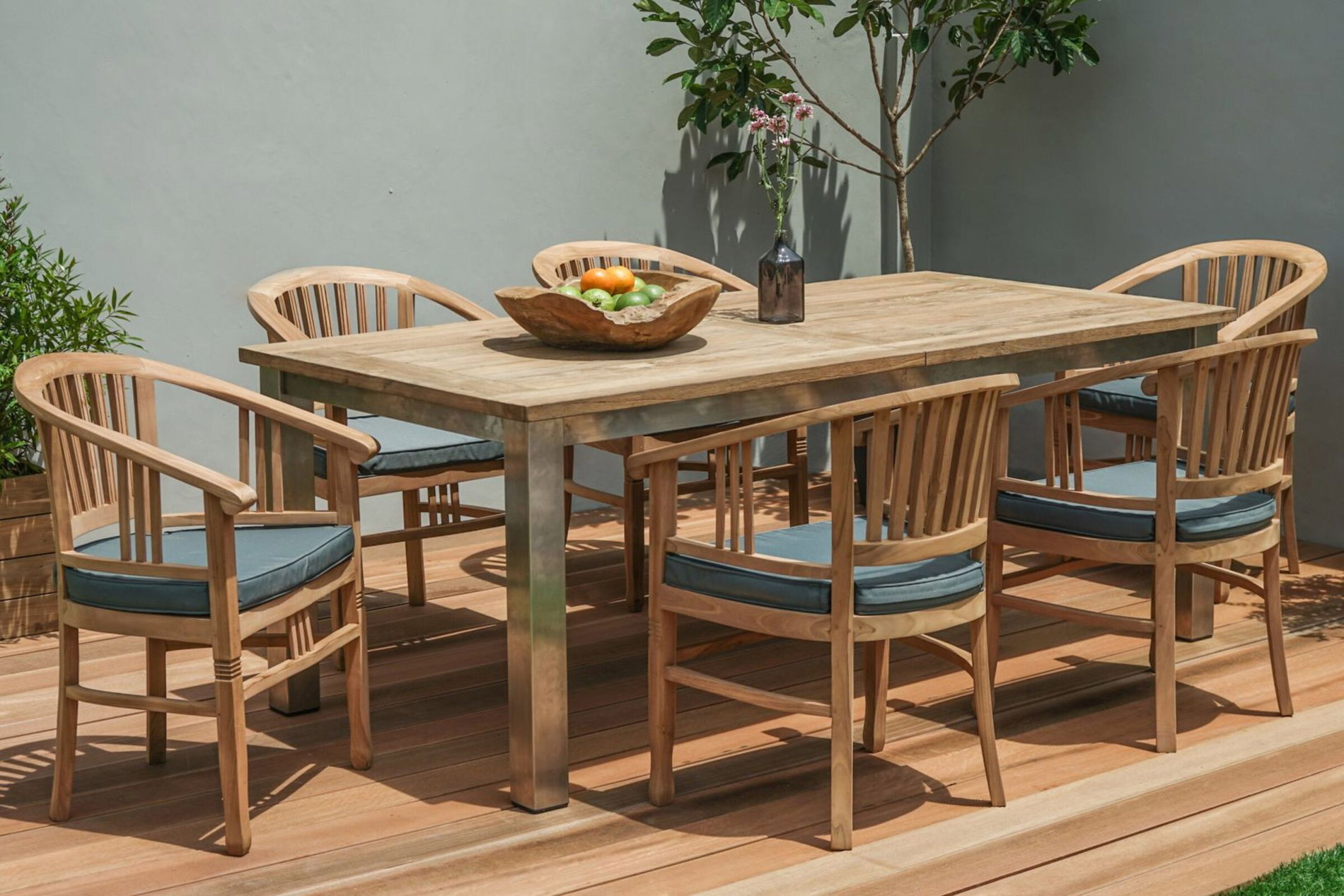 OUTFLEXX Garten-Essgruppe, Edelstahl/recyceltes Teak, 200/260x100 cm, 6 Armlehnensessel, inkl. Polster, FSC®-zertifiziertes Produkt 19364__1