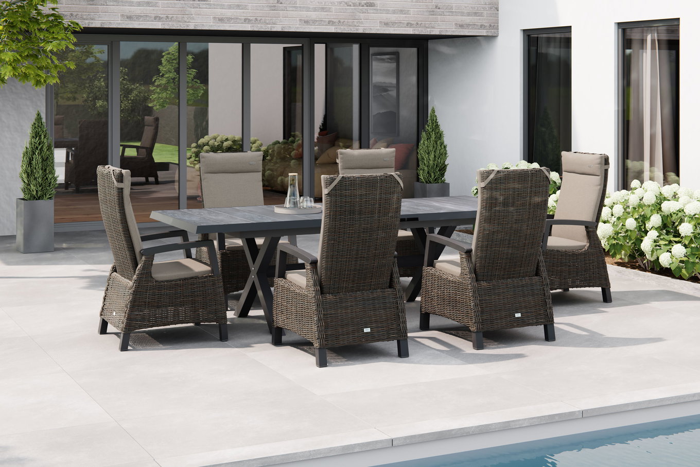 SIENA GARDEN Messina/Corido Garten-Essgruppe, anthrazit/grau, Alu/Gardino®-Geflecht/Keramik, 200-260 x 100 cm, inkl. 6 Diningsessel 23804__1