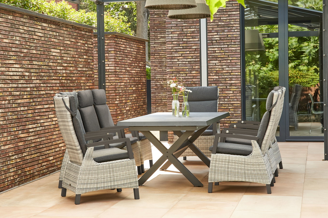 SIENA GARDEN Messina/Corido Garten-Essgruppe, anthrazit, Alu/Geflecht/Keramik, 200-260 x 100 cm, inkl. 8 Diningsessel 23808__1