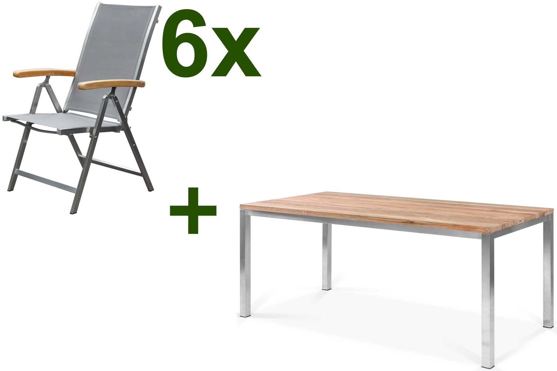 OUTFLEXX Garten-Essgruppe, Edelstahl/recyceltes Teak, Tisch 180 x 90 cm, 6 Klappstühle, taupe, FSC®-zertifiziertes Produkt 17291__1
