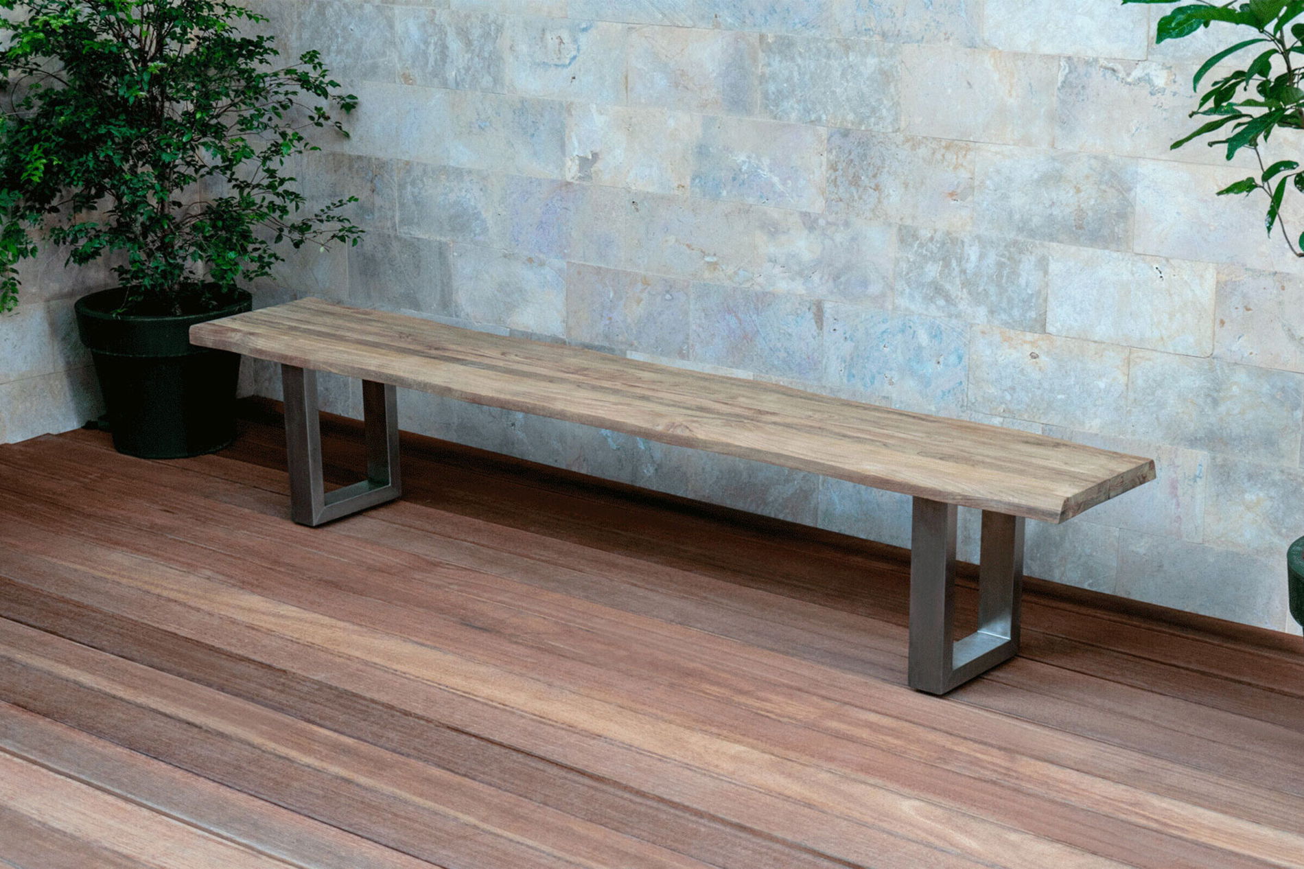 OUTFLEXX Bank, natur, Edelstahl/recyceltes Teak, 240 x 40 x 45 cm, Baumkante, FSC®-zertifiziertes Produkt 20358__1