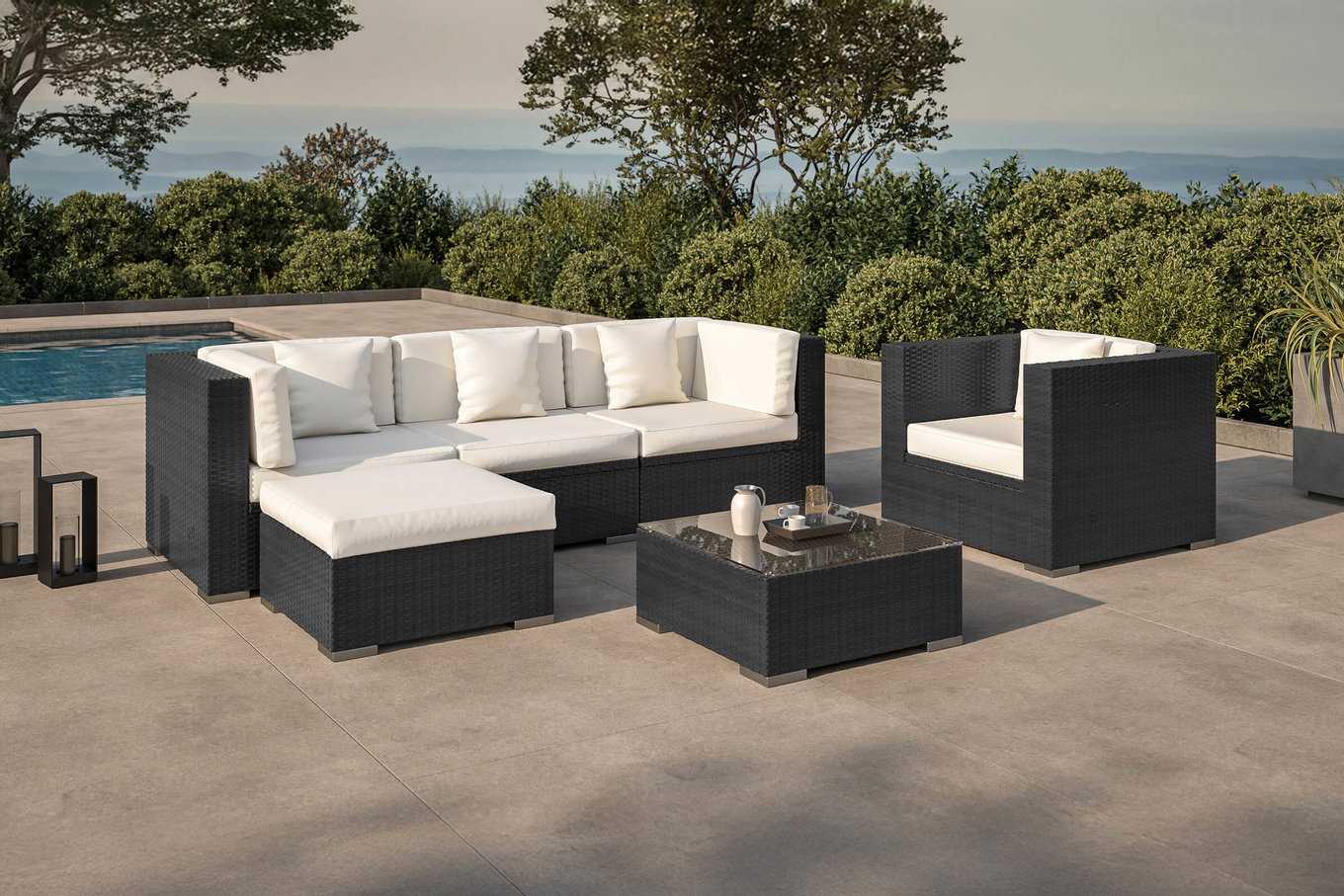 OUTFLEXX Gartenlounge, creme/weiß, schwarz, Polyrattan, für 5 Personen, inkl. Kaffeetisch, Kissenboxfunktion 1077_BOX_B__1