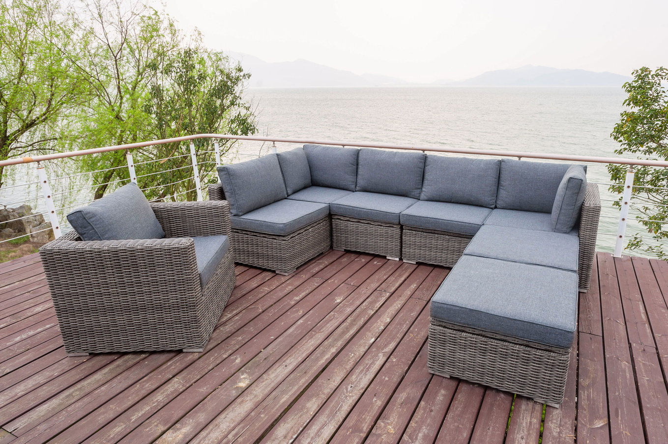 OUTFLEXX Gartenlounge, grau, Polyrattan, 8 Personen, mit Sessel, verstellbare Sitzflächen, wasserfeste Kissenbox 18365_BOX__1