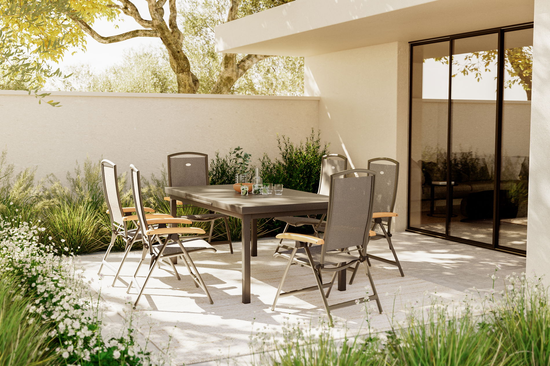 HARTMAN Raffaelo Garten-Essgruppe, xerix, Alu/Textilene, Tisch 180/240x100cm, 6 Klappstühle 19349__1