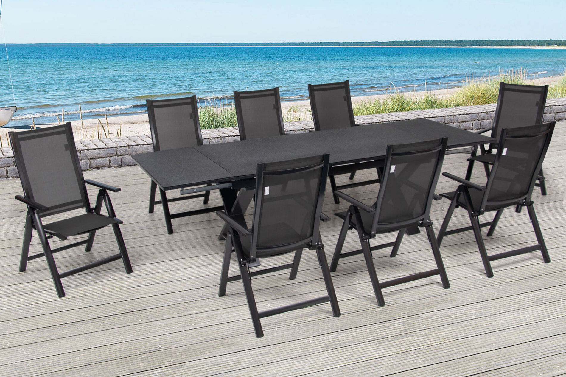 OUTFLEXX Garten-Essgruppe, anthrazit, Alu / Keramik / Textil, 180/280x100cm, 8 Klappstühle 22230__1