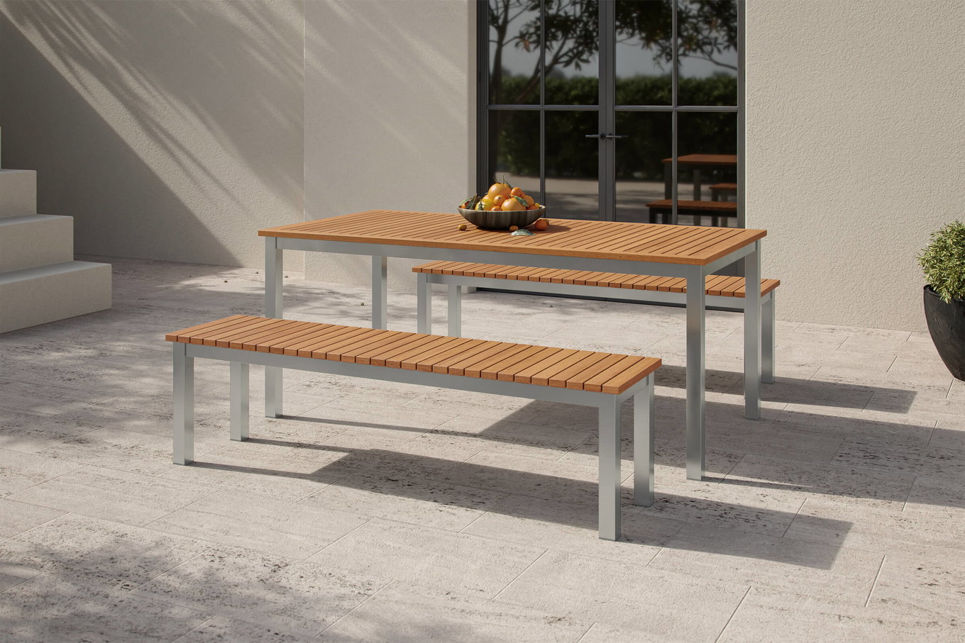 VILLANA Esstisch, Garten-Essgruppe, Silber, Aluminium/Eukalyptus, 180 x 90 cm, witterungsbeständig, hohe Belastbarkeit, FSC®-zertifiziertes Produkt 80345__1