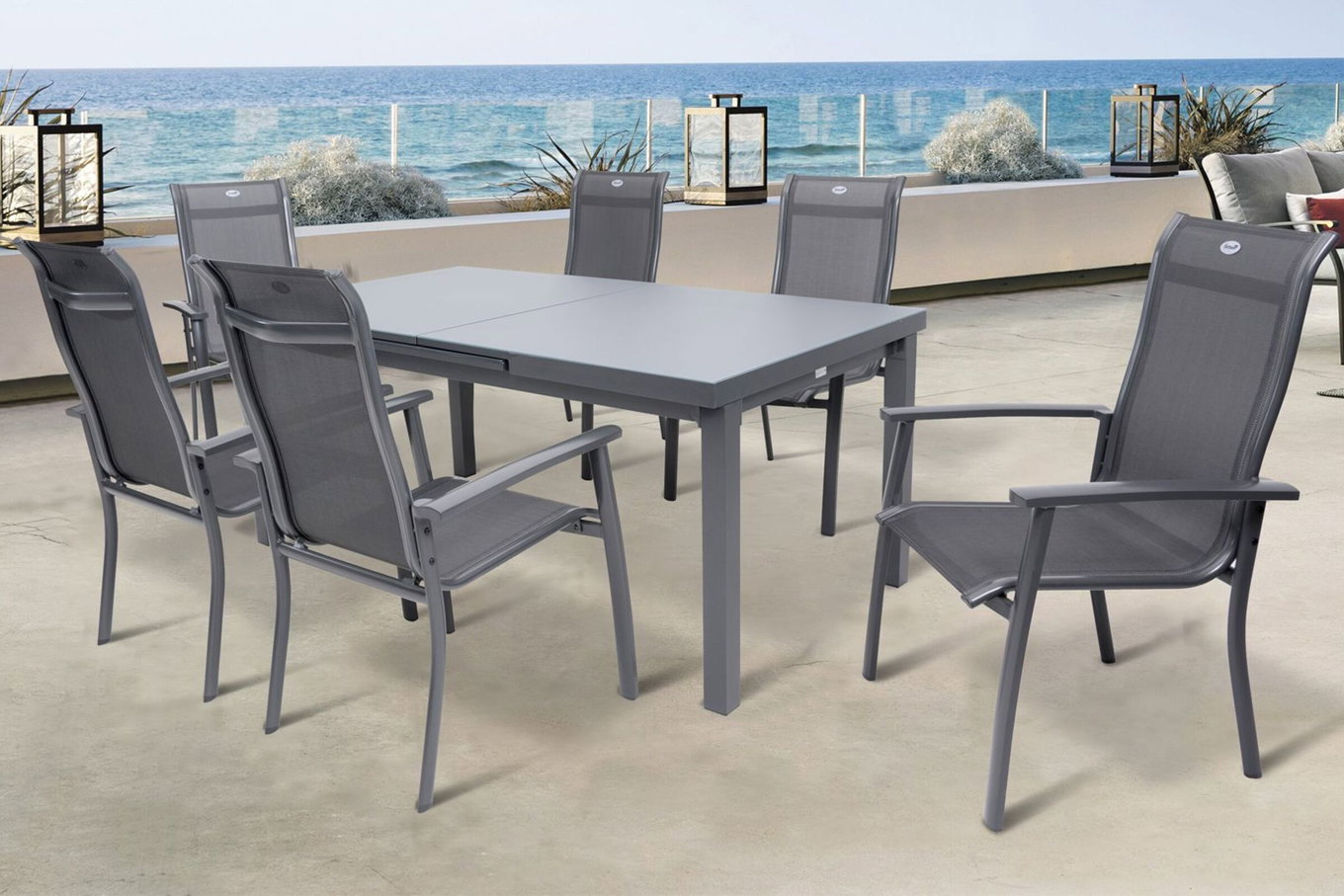 HARTMAN Alice Comfort Garten-Essgruppe, xerix, Alu/Textilene, Tisch 180/240x100cm, 6 Stapelsessel 19333__1