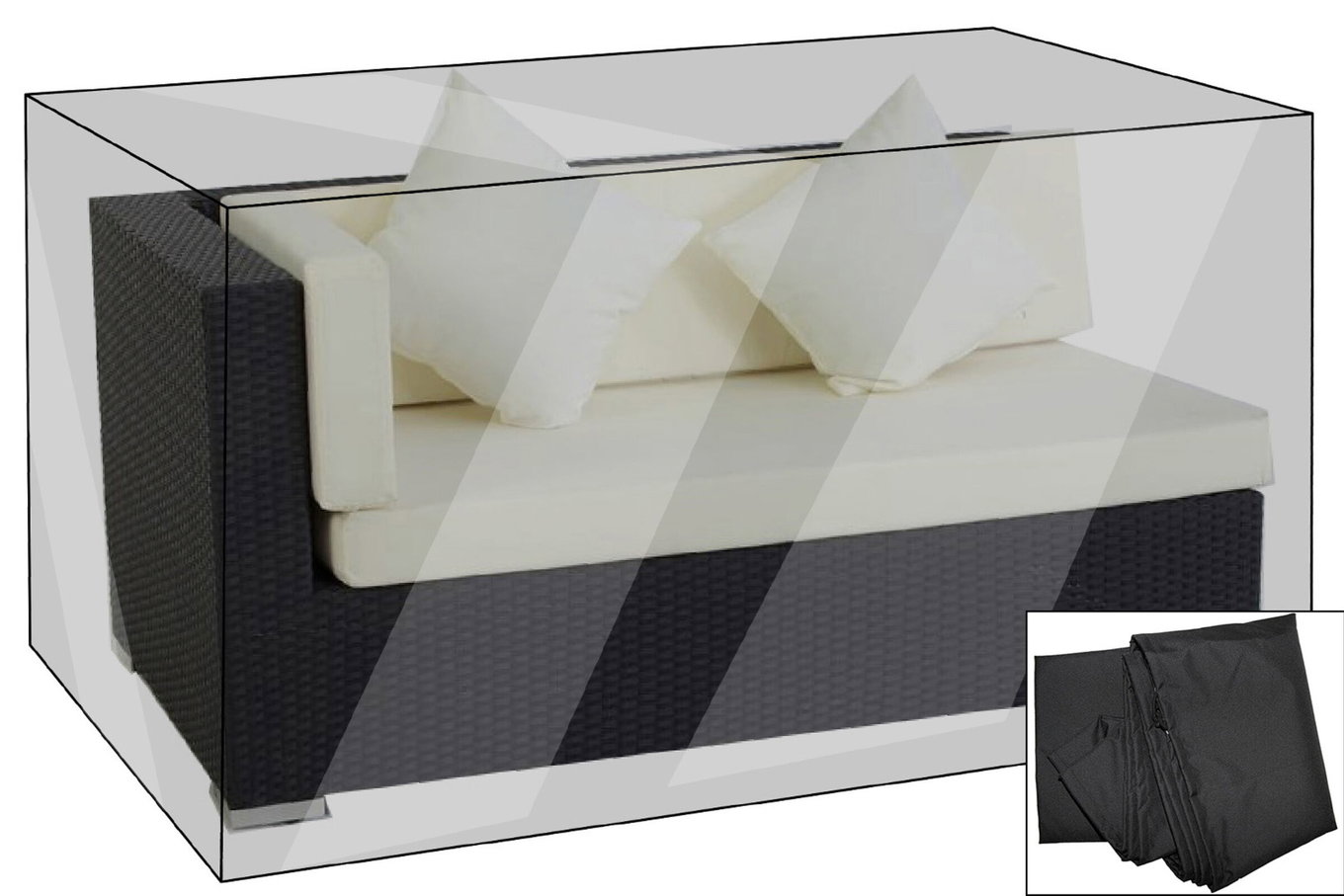 OUTFLEXX Premium Abdeckhaube passend z.B. für theBox 2er-Ecksofa Arml. re., schwarz, 147x87x68cm, wasserbeständig 7955__1