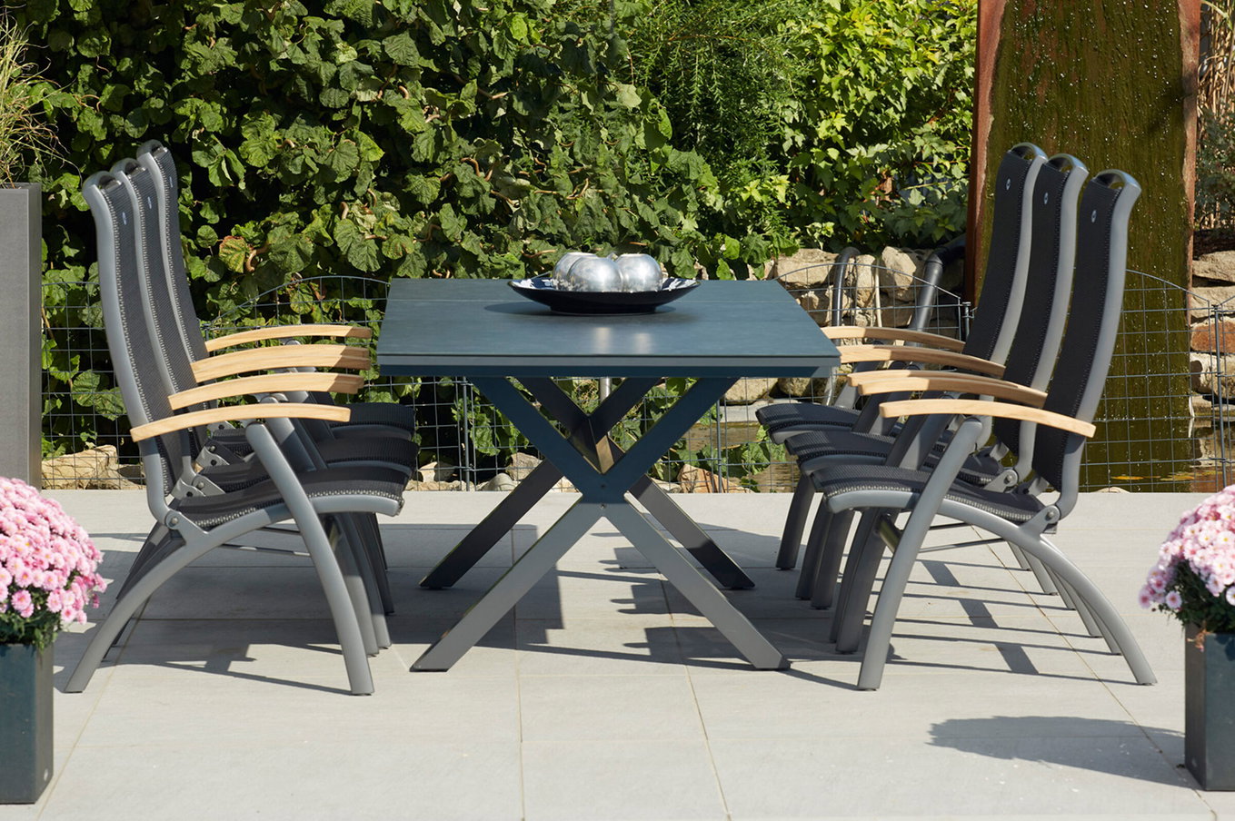 HARTMAN Xanadu / Da Vinci Garten-Essgruppe, xerix/natur, Alu/Teakholz/Glaskeramik, 220 x 100 cm, 6 Klappstühle 23285__1