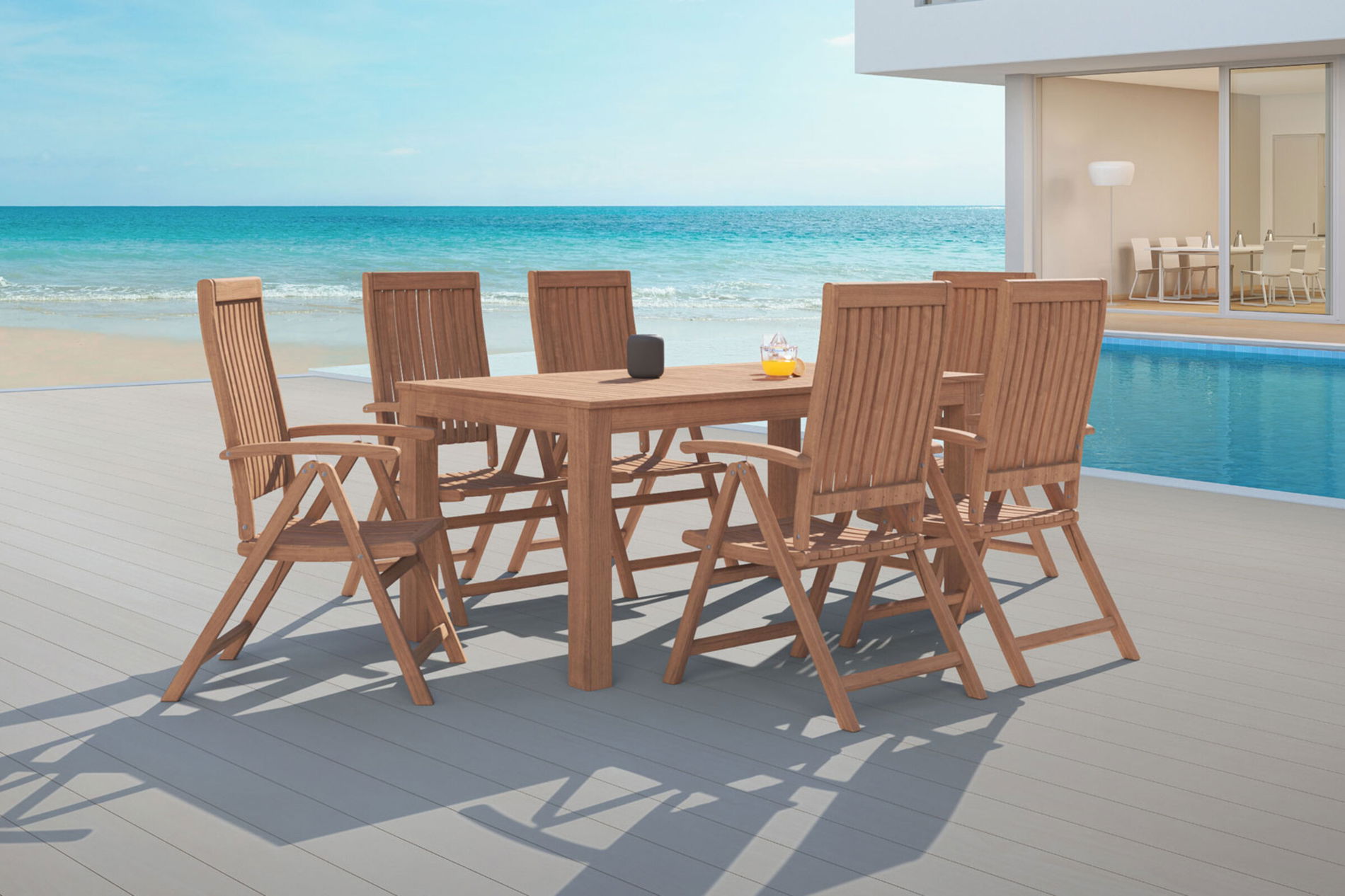 OUTFLEXX Garten-Essgruppe, natur, Akazie, Tisch 160 x 90 cm, 6 Klappsessel, FSC®-zertifiziertes Produkt 19659__1