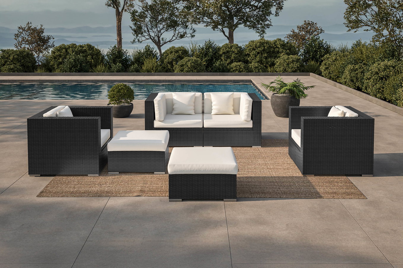 OUTFLEXX Gartenlounge, 5 Personen, creme/weiß, schwarz, Polyrattan, inkl. Kaffeetisch, wasserfeste Kissenbox 1299_BOX_B__1