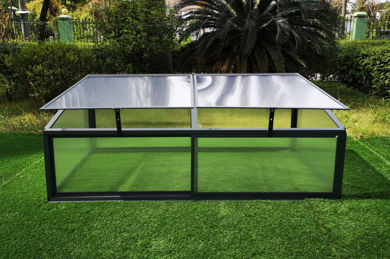 OUTFLEXX Hochbeetaufsatz mit Schiebetüren, anthrazit, Alu/Polycarbonat, 176x86x60 cm, pulverbeschichtet 20081__1