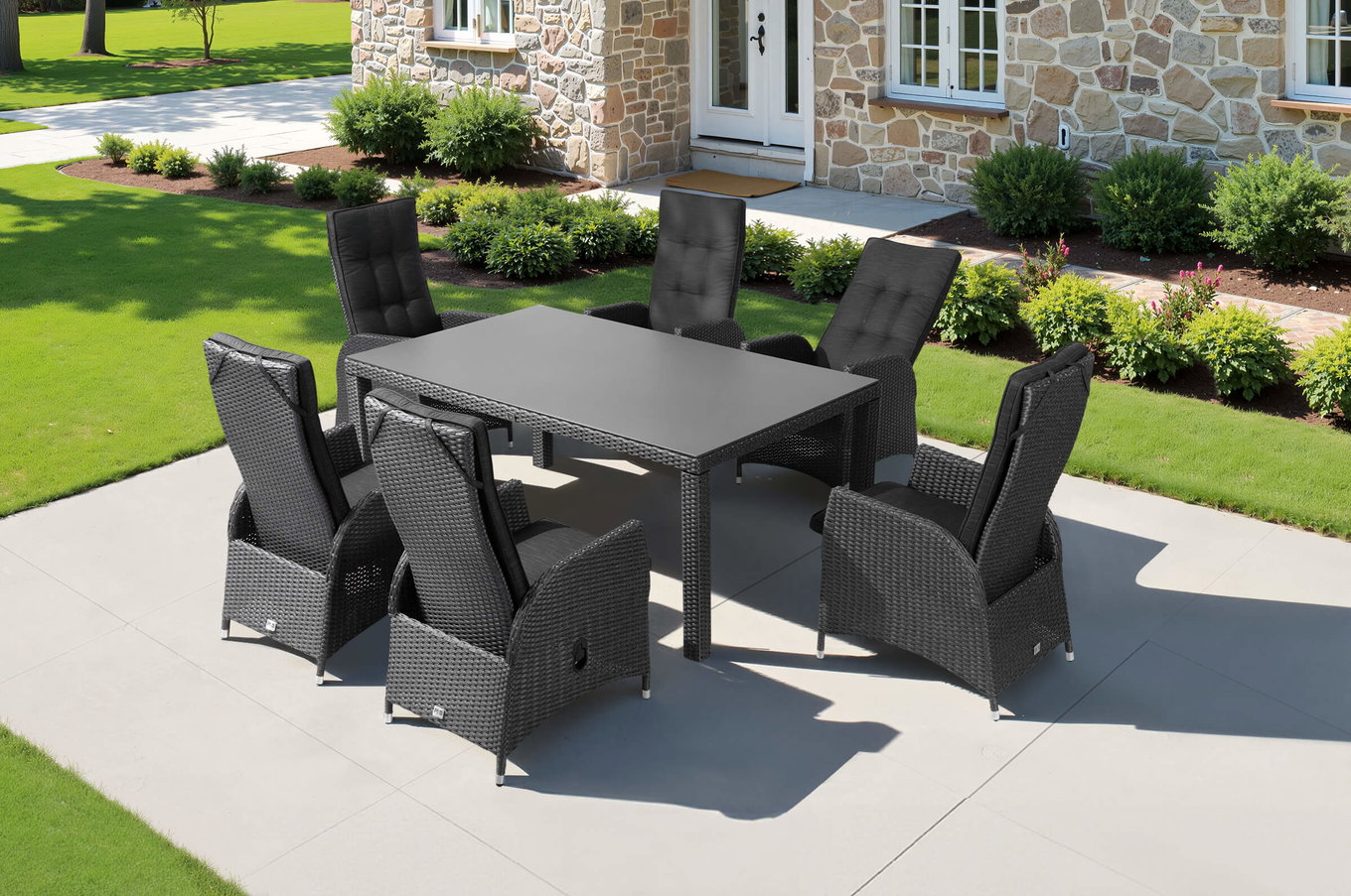 OUTFLEXX Rocking Garten-Essgruppe, grau/braun-meliert, Polyrattan, Tisch 180 x 110 cm, 6 Sessel 18833__1