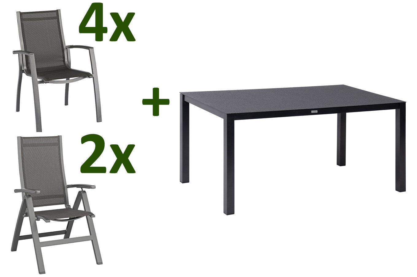 KETTLER Altura Garten-Essgruppe, anthrazit, Alu/Spraystone/Textil, 160 x 95 cm, 4 Stapelsessel, 2 Klappstühle 28342__1