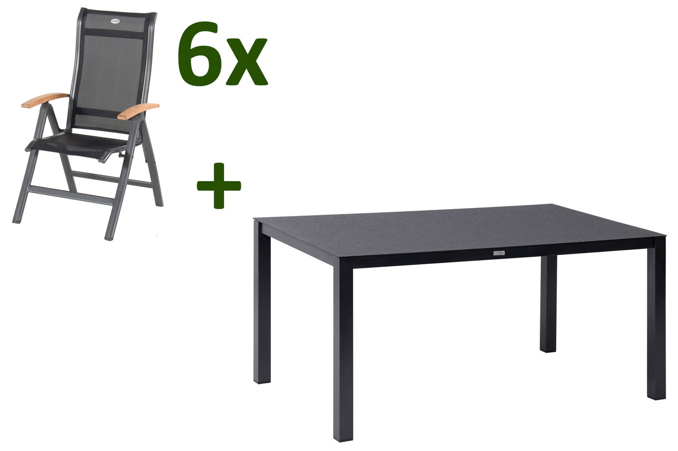 HARTMAN Alice Garten-Essgruppe, xerix/schwarz, Alu/Spraystone/4x4 Textilen, 160 x 95 cm, 4 Klappstühle 28413__1
