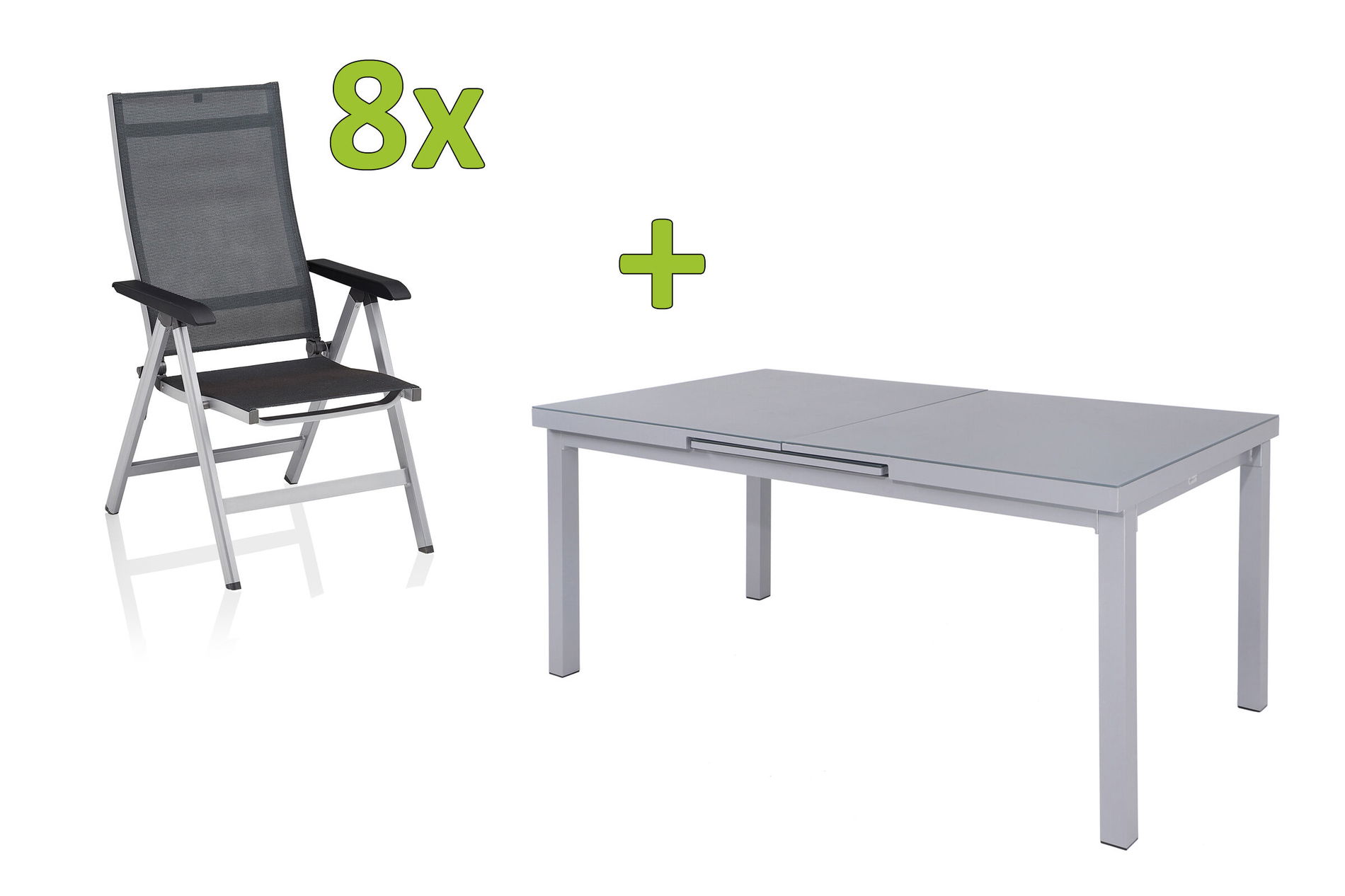 KETTLER BasicPlus Premium Garten-Essgruppe, silber, Alu/Textilene, Tisch 180/240 cm, 8 Klappstühle 31513__1