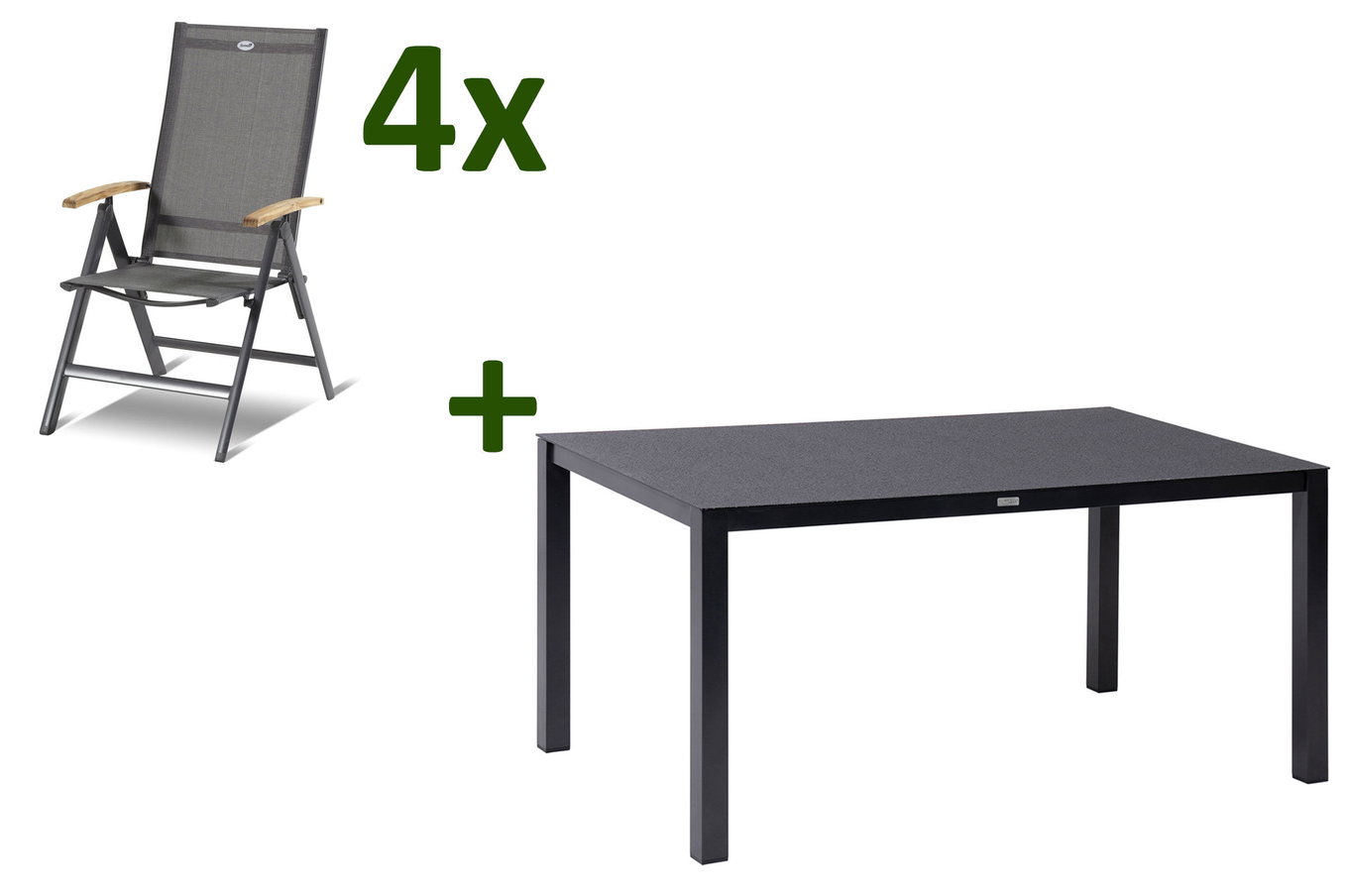 HARTMAN Aruba Garten-Essgruppe, xerix/anthrazit, Alu/Spraystone/Teak, 160x95 cm, 4 Klappstühle, Teak Armlehnen 28423__1