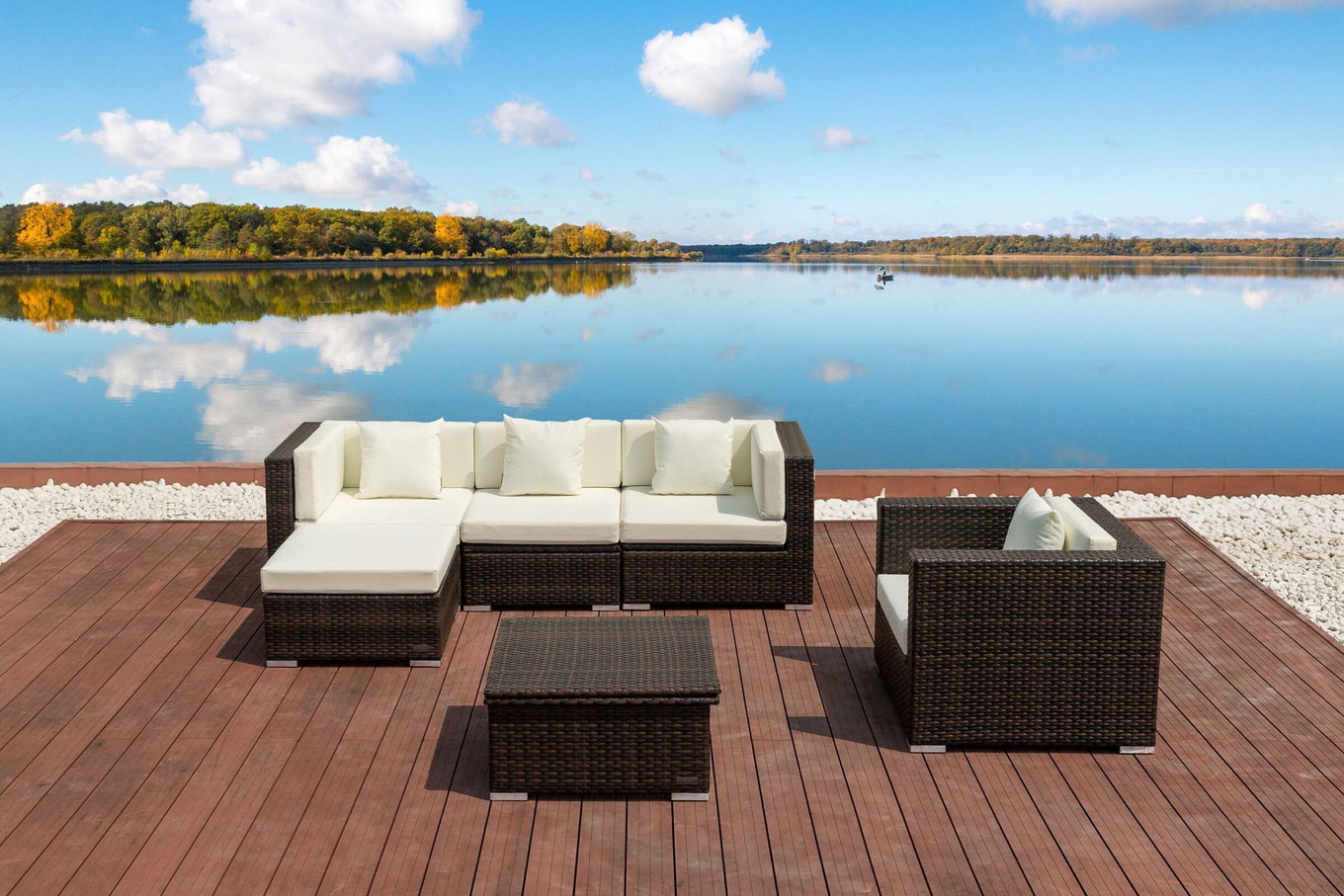 OUTFLEXX Gartenlounge, braun marmoriert, Polyrattan, 5 Pers, wasserfeste Kissenbox, inkl. Loungetisch 16065_BOX_D__1