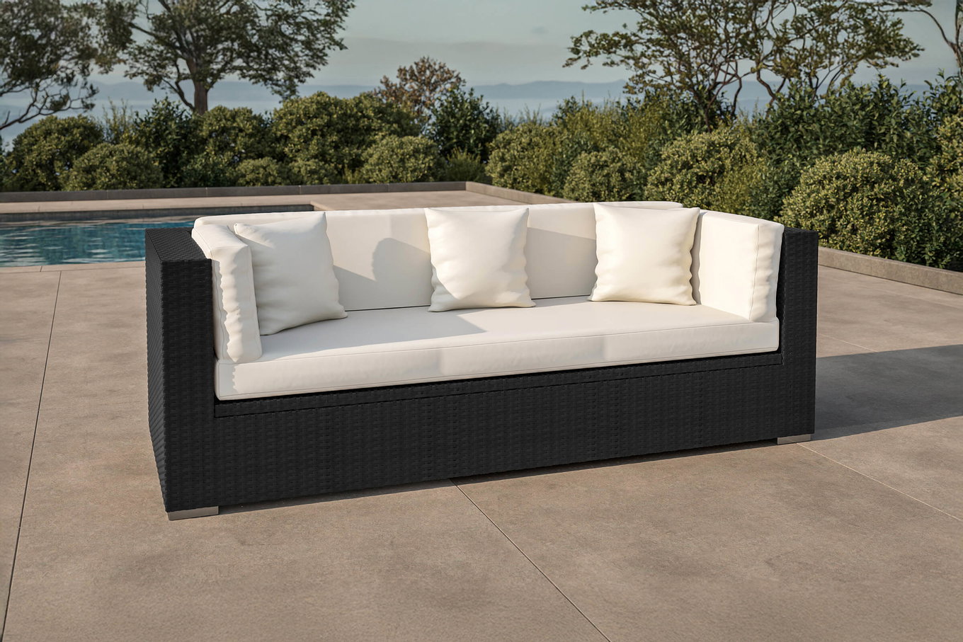 OUTFLEXX Dreisitzer-Sofa, creme/weiß, schwarz, Polyrattan, 210x85x70cm, inkl. Polster + wasserfeste Kissenbox 2392_1_BOX__1