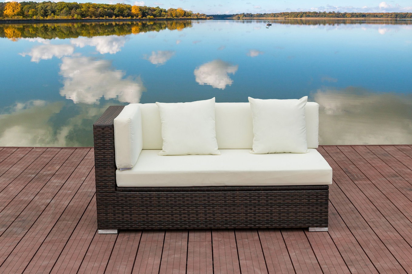 OUTFLEXX 2-Sitzer Ecksofa, braun marmoriert, Polyrattan, 145 x 85 x 70 cm, wasserfeste Kissenbox, Armlehne re. 15734_4_BOX__1