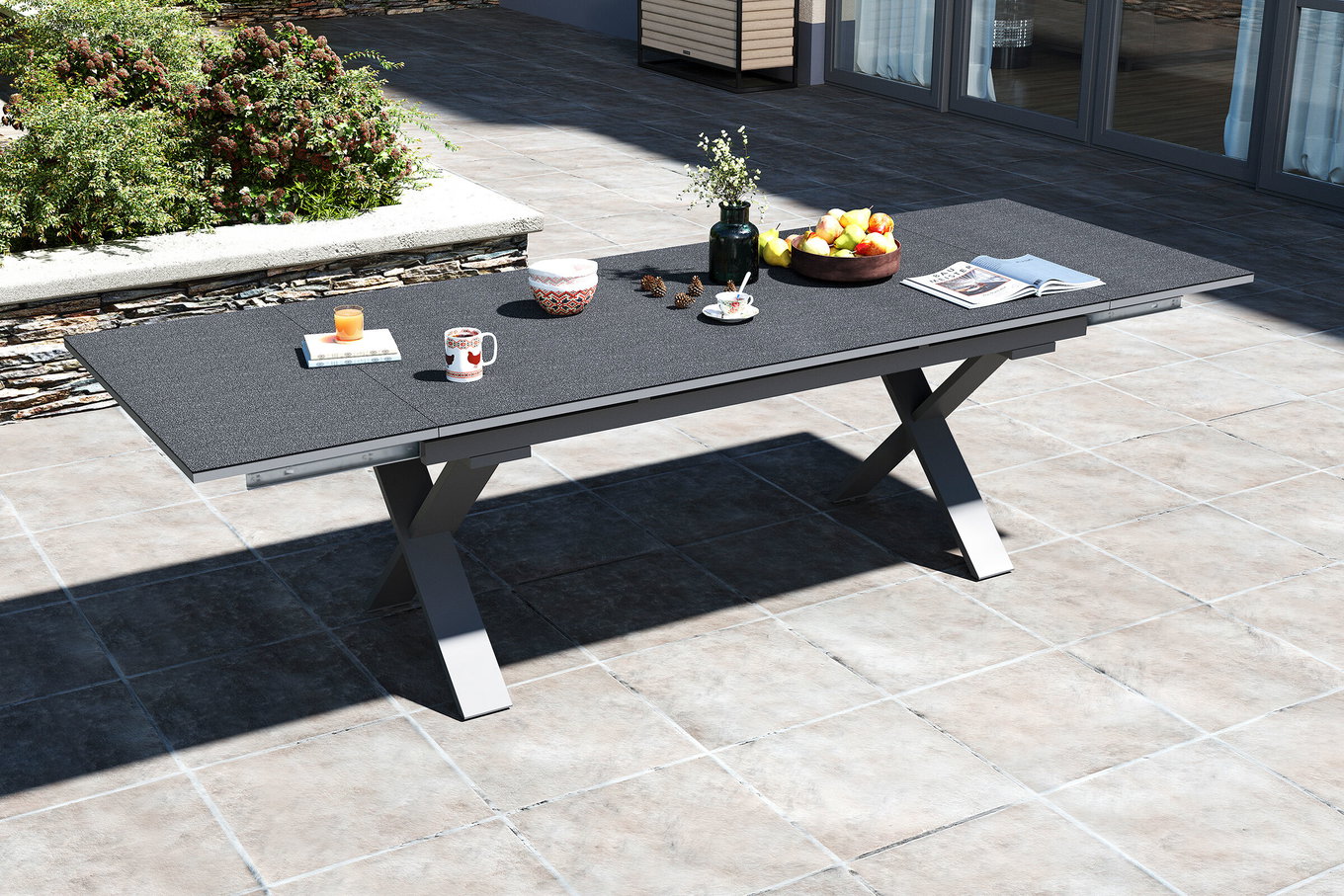 B-Ware: OUTFLEXX Toronto Ausziehtisch, silber, Alu/Spraystone, 180/280x100cm, Schubladenauszug 21749__1