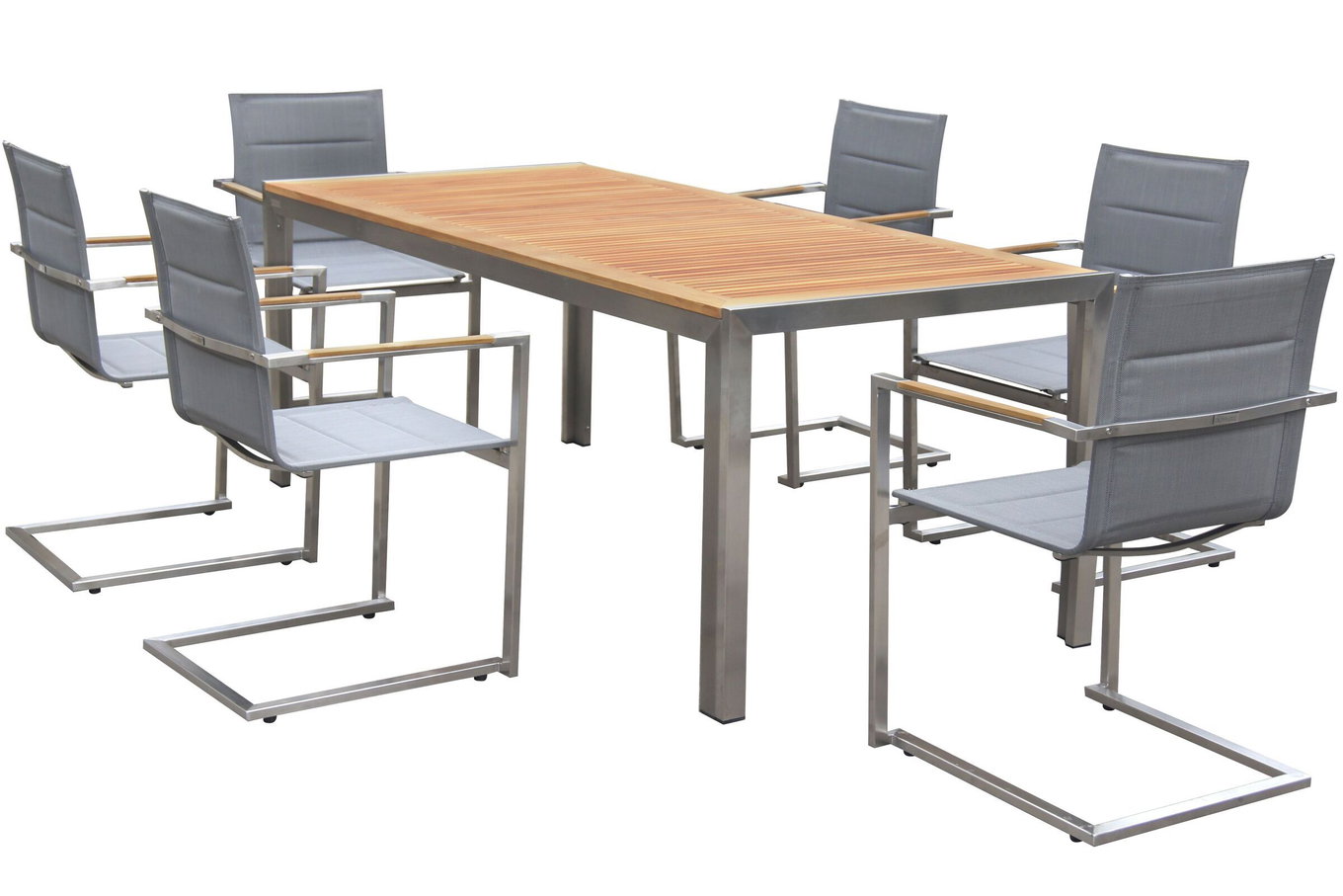 OUTFLEXX Garten-Essgruppe, silber, Edelstahl/Teak, Tisch 180x90cm, 6 Sessel gepolstert 14195__1