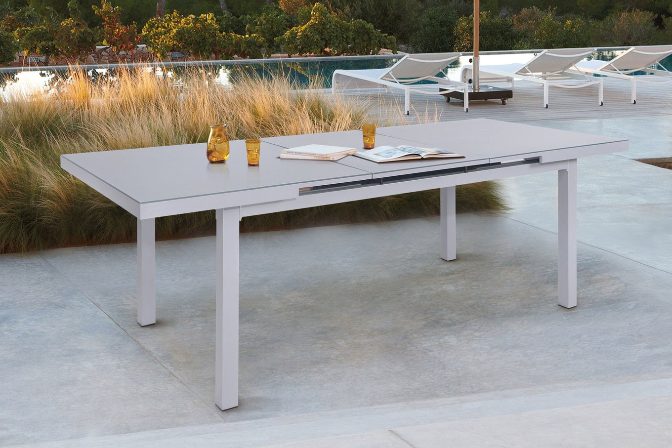 OUTFLEXX Premium Ausziehtisch, silber/grau, Alu/Glas, 180/240x100cm, automatischer Ausziehmechanismus 18336__1